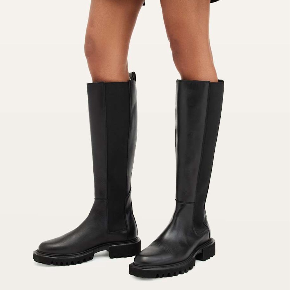 All Saints Maeve Leather Knee High Boots Black